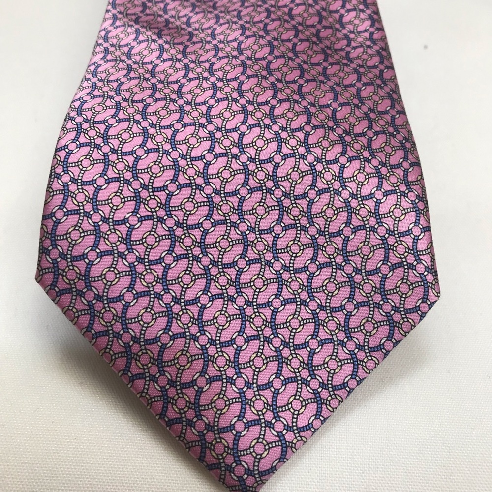 BLOOMINGDALES Mens Store Neck Tie Pink circles 100% Silk $75